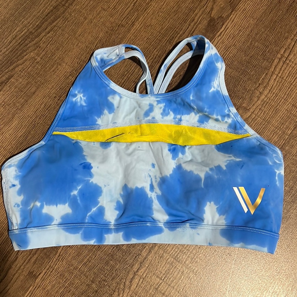 Blue tie dye Chestee sports bra